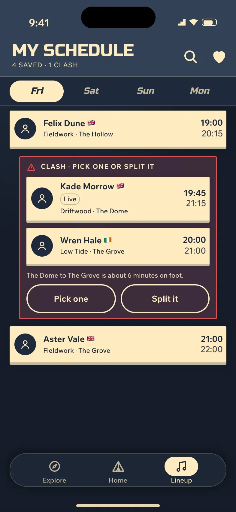 My schedule with a clash grouped, Drift 2027
