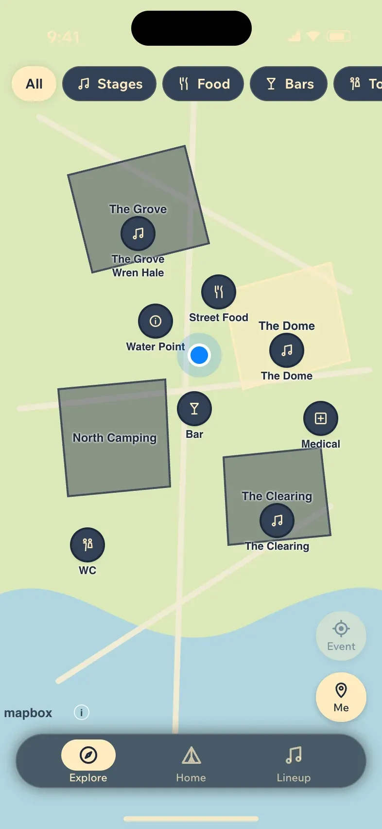 The Drift site map with stages and facilities
